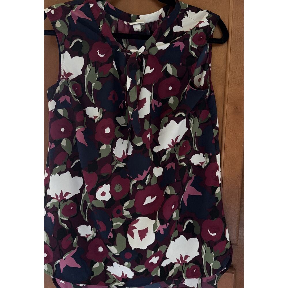 Merona floral sleeveless blouse Neck Tie Navy Maroon Women’s L